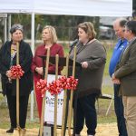 The county commissioners at a groundbreaking for a west-side fire station last week. From left, Pam Richardson, Kim Carney, Leann Pennington, Greg Hansen and Andy Dance. (© FlaglerLive)