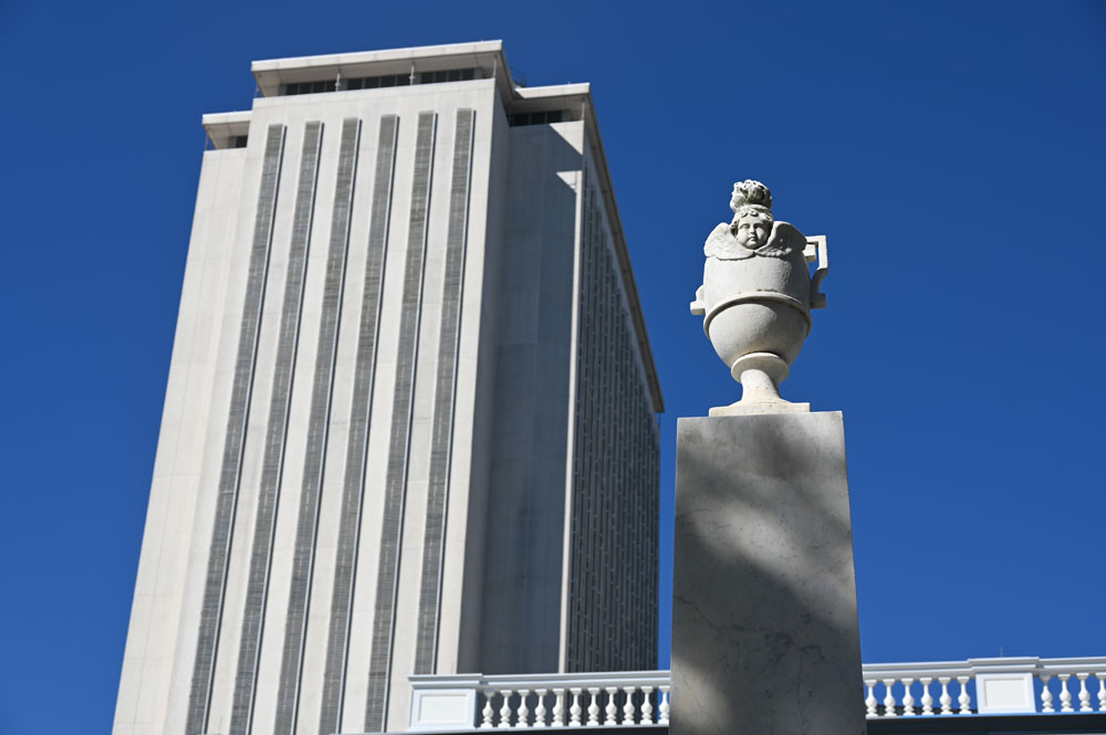 The top iof the Confederate memorial in front of the state Capitol in Tallahassee. (© FlaglerLive)