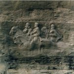 Confederate leaders Robert E Lee, Stonewall Jackson and Jefferson Davis are depicted in this carving on Stone Mountain, Ga.