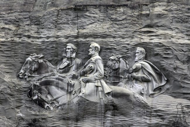 A closer look at the Confederate monument carved into Stone Mountain. Click on the image for larger view. (Chris Ballance)