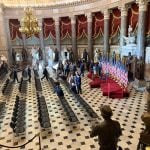 Statuary Hall in the U.S. Capitol on June 24, 2026. The hall was set up for a ceremony in which President Donald Trump would sign into law a broadly bipartisan housing bill, but Trump abruptly canceled the event. (Photo by Jennifer Shutt/States Newsroom)
