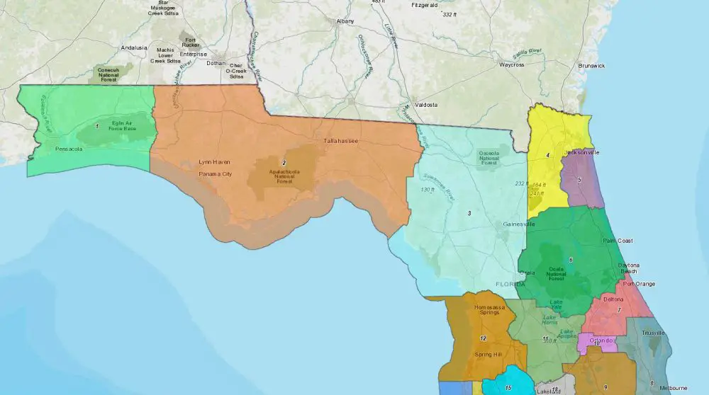 DeSantis’ map divides North Florida Blacks among four white-dominated congressional districts. (Florida Legislature)