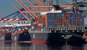 Foreign goods wait to be unloaded at the Port of Los Angeles.