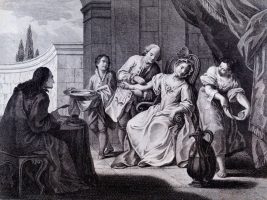 A case of bloodletting, which for over a thousand years was falsely believed to be curative of numerous ills. The print is byan unknown artist.