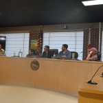 Flagler Beach City Commissioner Eric Cooley, left, explaining to his colleagues why he's "all in" with the county's beach-management plan. So was the rest of the commission. (© FlaglerLive)