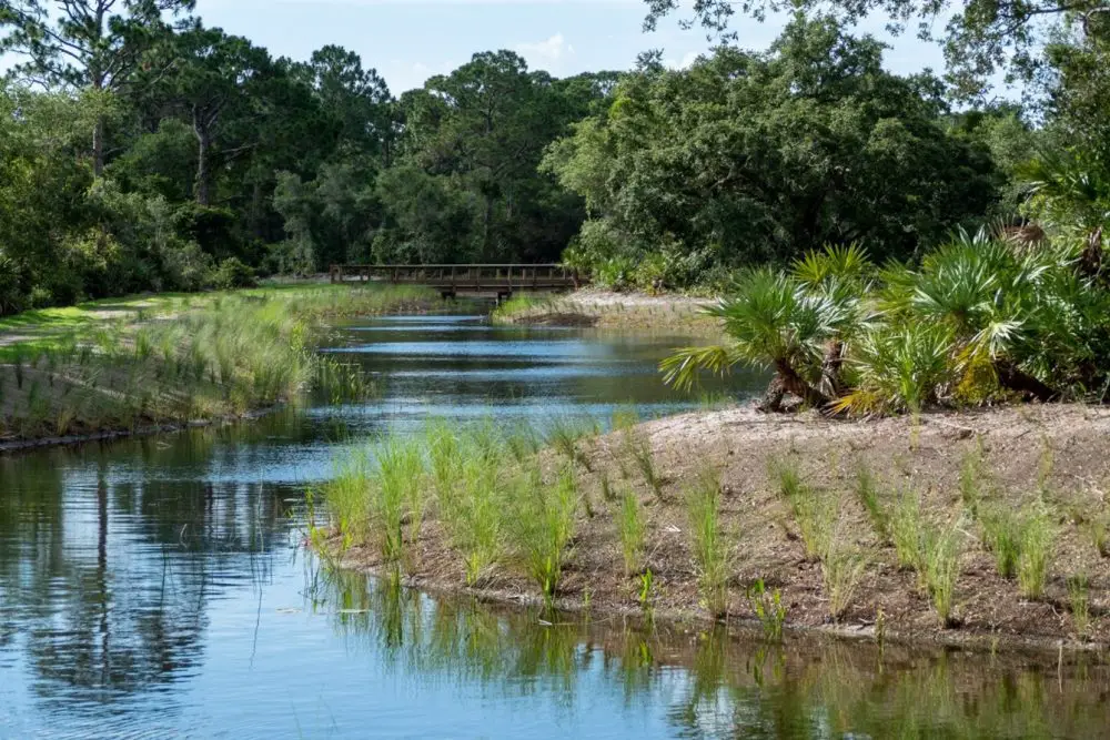 The District’s cost-share funding programs help communities complete water quality improvement projects, such as the Osprey Acres Stormwater Park in Indian River County. (SJRWMD)