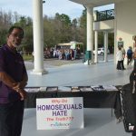 Charlene Cothran, right, a pastor in Flagler, successfuylly lobbied the Flagler County School Board to keep the words v"gender identity" out of an anti-discrimination policy earlier this year. Cothran is seen above during demonstrations for and against protections for LGBTQ students Nathaniel Wilcox, a member of Cothran’s board