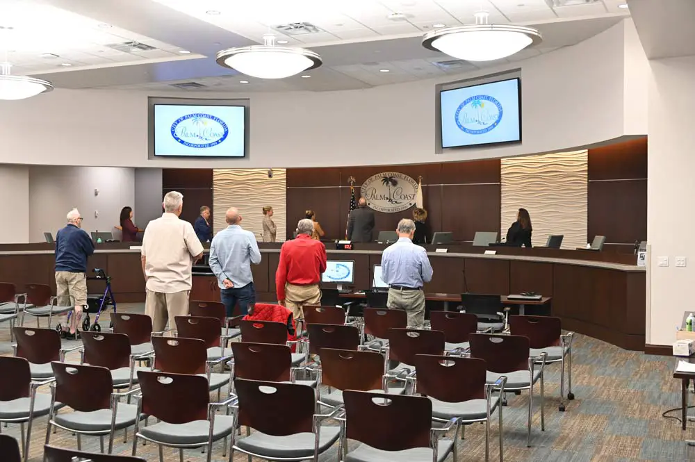 The Palm Coast City Council's chamber is likely to be a lot fuller Tuesday morning, ahead of a controversial vote on a new electric utility fee. (© FlaglerLive)