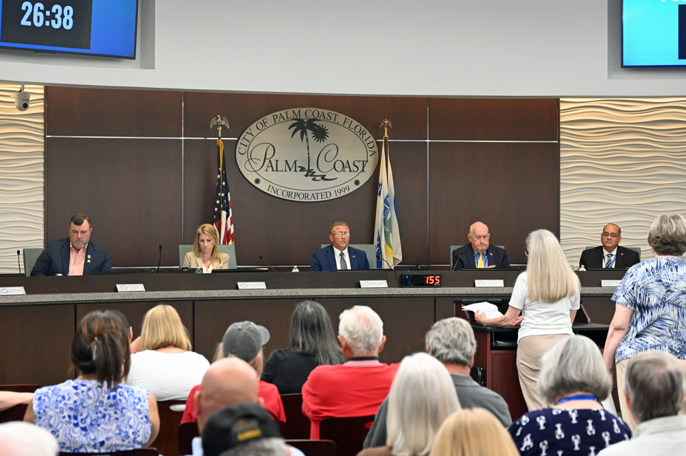 The Palm Coast City Council this evening. (© FlaglerLive)
