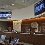 The council this morning, with one of its members and its attorney appearing by zoom, during the unremarkable appointment of a commission that will redistrict the city's voting districts in the next 120 days. (© FlaglerLive)