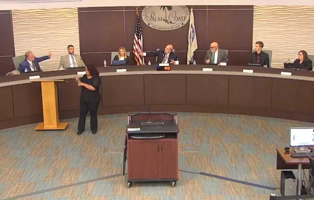 It was back to that at the City Council Tuesday evening: "How dare you, how dare you!" Ed Danko screamed at Eddie Branquinho as Mayor David Alfin attempted unsuccessfully to keep the peace. (© FlaglerLive via Palm Coast video)