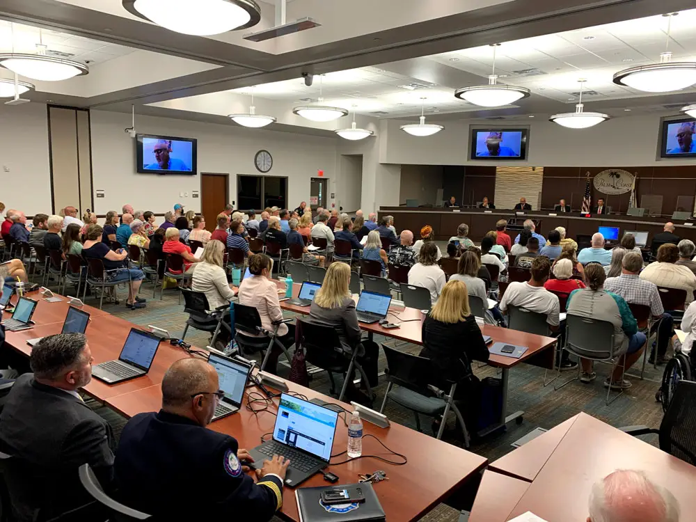 It was a full house at the Palm Coast City Council this evening. (© FlaglerLive)