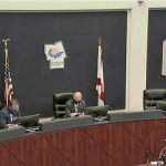 Flagler County Commissioners at today's meeting. From left, Dave Sullivan, Joe Mullins, Donald O'Brien, and Andy Dance. Greg Hansen, who is ill, was absent.