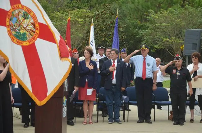 Flagler County Commissioners at last November's commemoration of Veterans Day, where the idea for a Flagler County Veterans Court emerged. (© FlaglerLive)