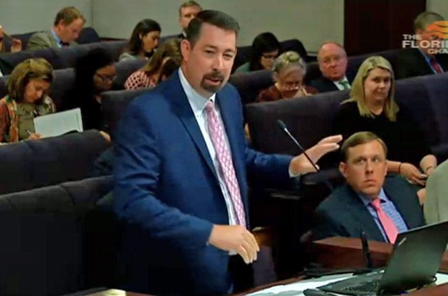 Flagler County Administrator Craig Coffey addressing the Senate Community Affairs Committee on vacation rentals today in Tallahassee. (© FlaglerLive via Florida Channel)