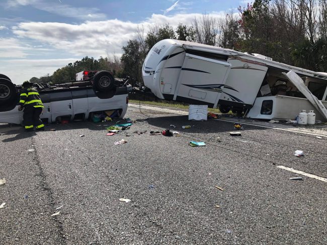 The crashed van. Click on the image for larger view. (Flagler County Professional Firefighters)