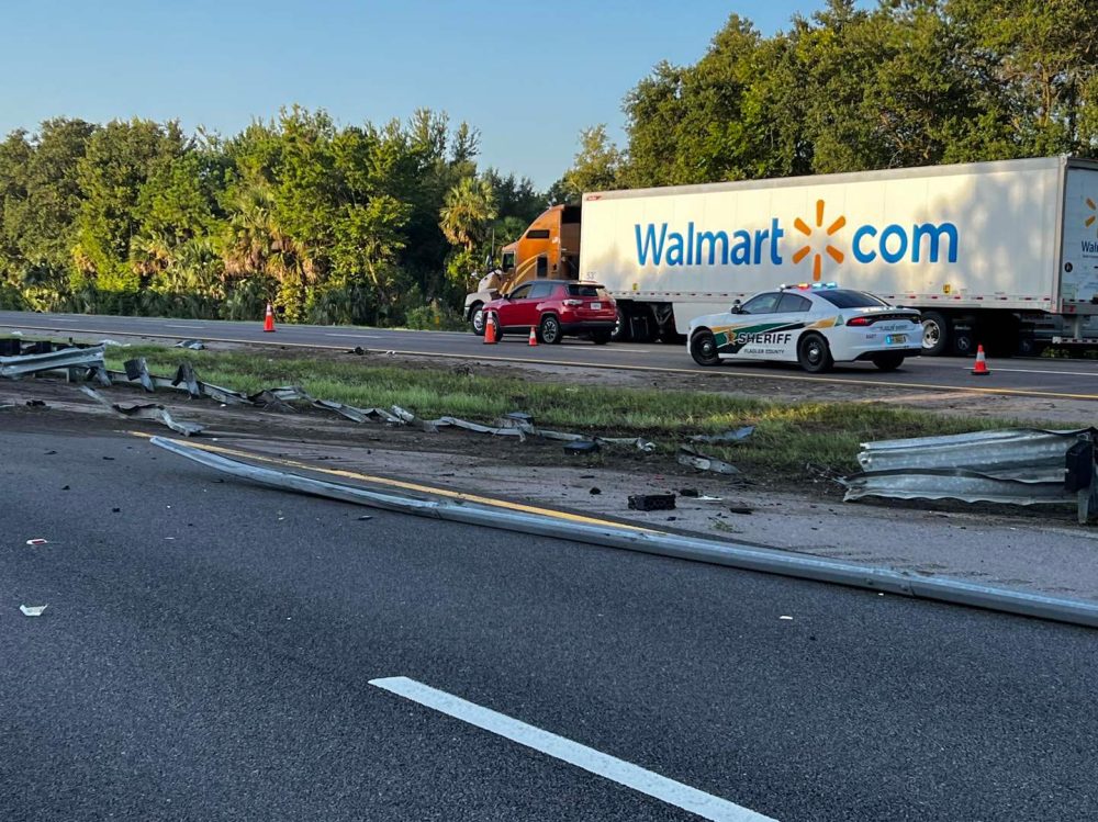 What's left of the guard rail. The Walmart truck was not involved in the crash. (PCFD)