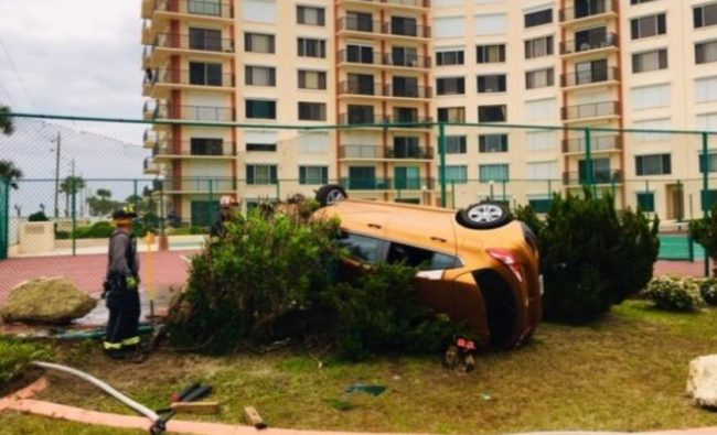 The crashed car from which Joshua Reed crawled out. (Flagler Beach Police)