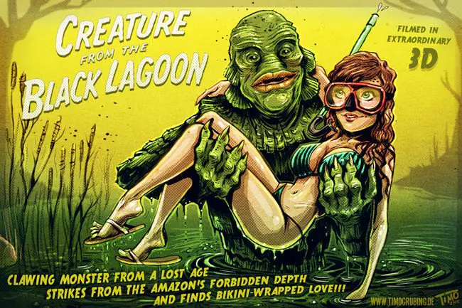 An only slightly spoofed version of the famous poster of 'Creature from the Black Lagoon,' the movie shot at Marineland and shown Saturday at the attraction as part of its 50-year celebration. See below. 