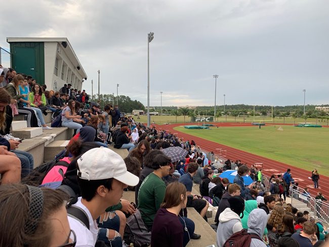 Students and parents were critical of district communication and management of a bob scare at Flagler Palm Coast High School last school year. The district is adopting a new emergency management alert system that it is piloting at FPC and three other schools. (© FlaglerLive) 