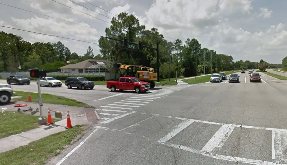 A Google image of the crosswalk at Belle Terre Parkway and White View Parkway. 