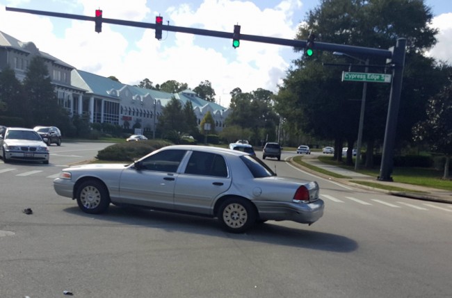 The damaged Crown Victoria. Click on the image for larger view. (FCSO)