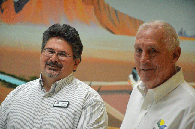 School Board member Andy Dance with County Commissioner Charlie Ericksen in 2015. Dance announced his run for Ericksen's seat, which Ericksen will not run for again. (© FlaglerLive)