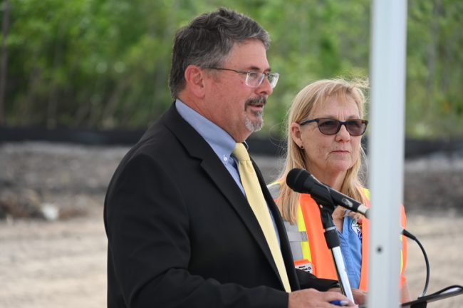 County Commission Chair Andy Dance and Bunnell Mayor Catherine Robinson at the second groundbreaking today. (© FlaglerLive)