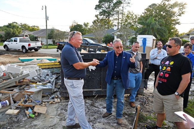 Palm Coast City Council member Ed Danko, finger-wagging, lost his temper a couple of times as he spoke with the builder of the house at 98 Birchwood. (© FlaglerLive)