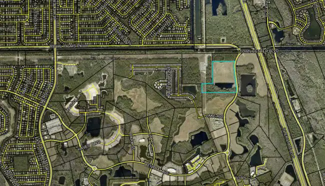 The location of the planned data center in Town Center, just south of Royal Palms Parkway. 