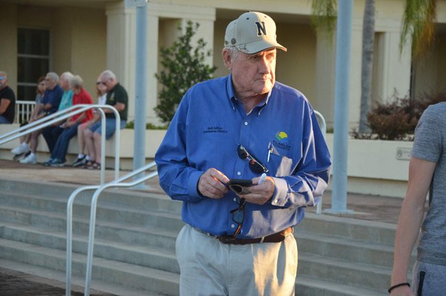 County Commissioner Dave Sullivan in front of the courthouse in May. Sullivan's direction to the county administration is the catalyst in an attempt to break an impasse over space needs at the courthouse. (© FlaglerLive)