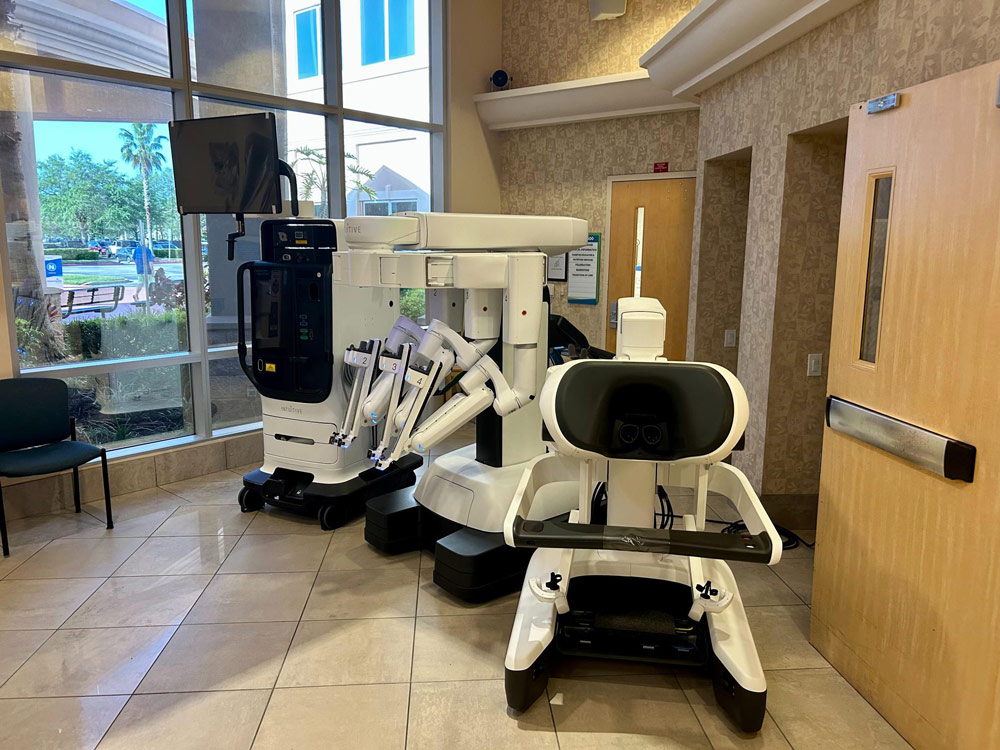 There it is: the da Vinci 5 robotic surgical system in its new home at AdventHealth Palm Coast.