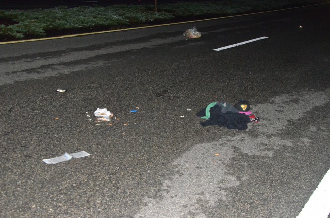 Debris from the wreck involving the cyclist. Click on the image for larger view. (© FlaglerLive)