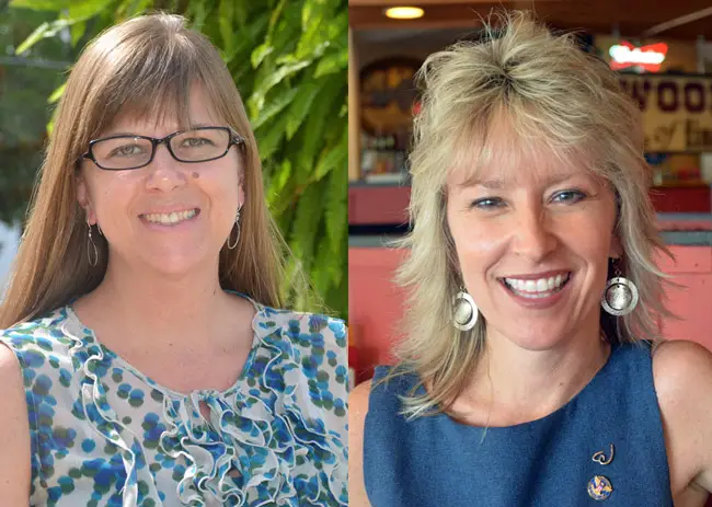 They're among Flagler County's more recognizable and influential women: Rebecca DeLorenzo, left, and Cindy Dalecki. (© FlaglerLive)