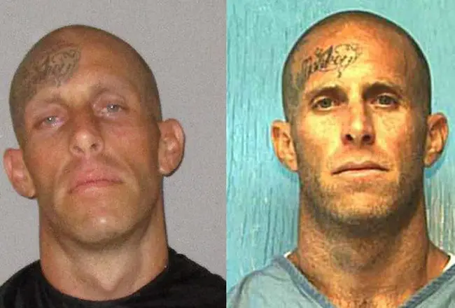 Jonathan DeMartino in his Flagler jail booking photo, left, and his state prison photo. 