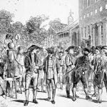 A Harper’s Weekly image of the first reading of the Declaration of Independence outside Independence Hall in Philadelphia on July 8, 1776.