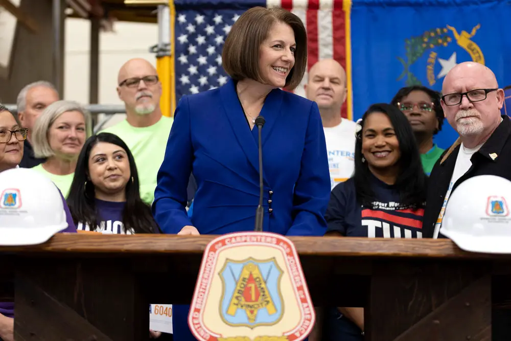 Catherine Cortez Masto, a Democrat, celebrates her re-election to a U.S. Senate seat representing Nevada in November 2022