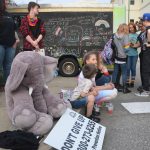 Last February's demonstration outside the Government Services Building, before a school board meeting, which drew proponents and oppnents of the words "gender identity," proposed for a policy the board adopted on Tuesday--without the two words. (© FlaglerLive)