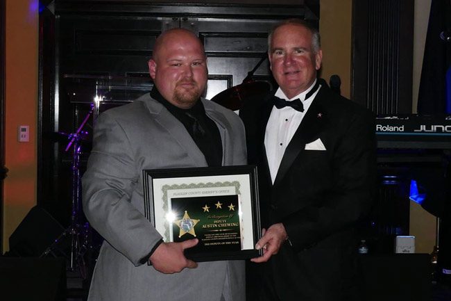 Flagler County Sheriff's Deputy Austin Chewning, with Sheriff Rick Staly, at Saturday's gala at the Hammock. (FCSO)