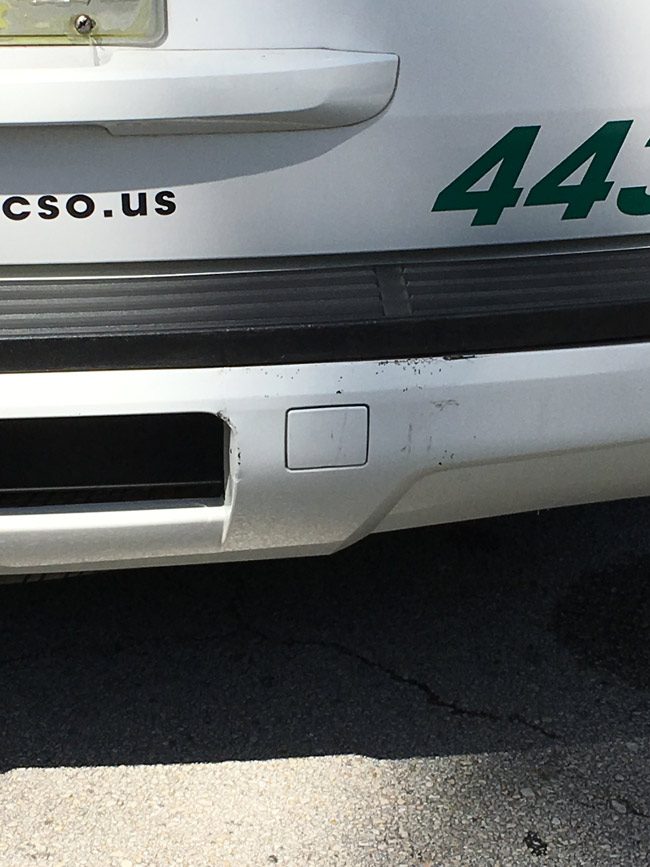 Sgt. Neat's patrol vehicle was only scratched. (FCSO)