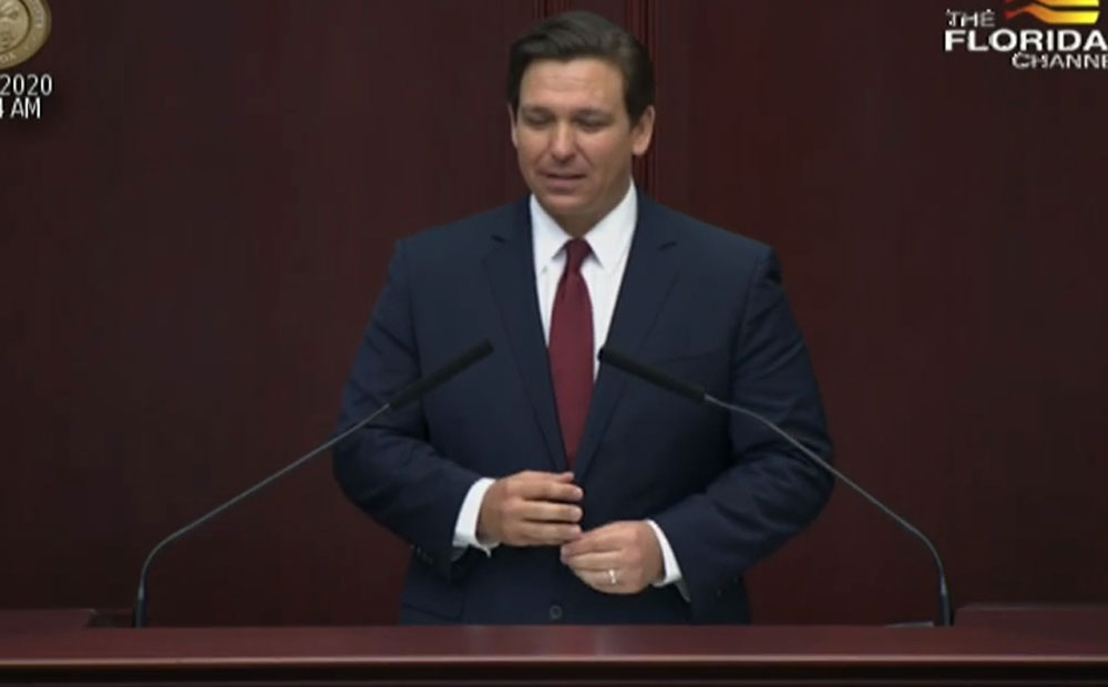 Gov. DeSantis delivering the State of the Stae address today to both chambers of the Legislature. (The Florida Channel)