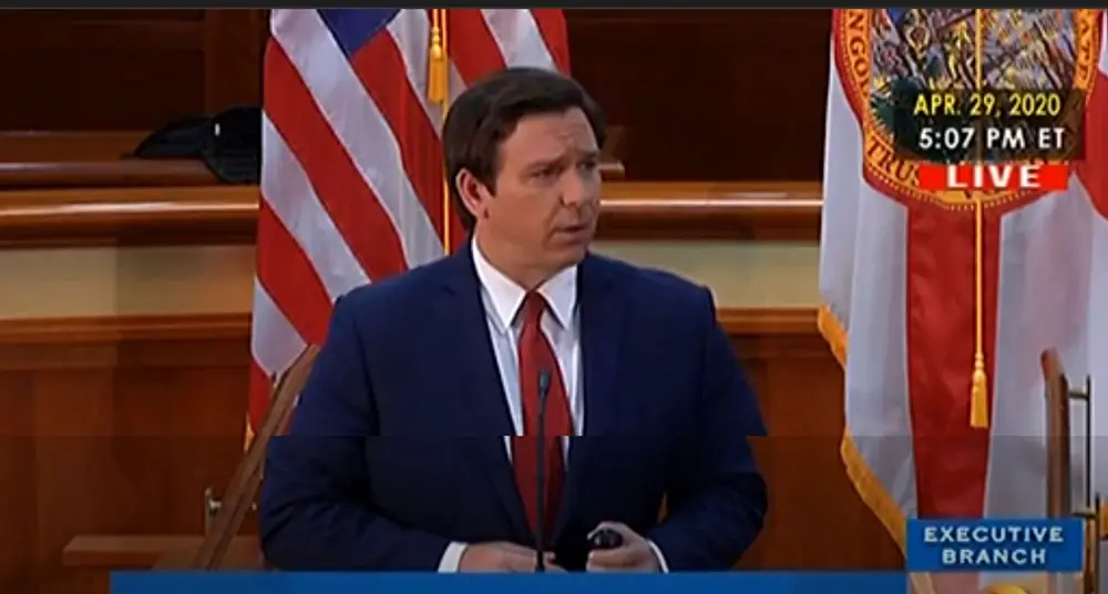 Gov. Ron DeSantis at today's news conference. 