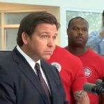 Gov. DeSantis in Brandon earlier this month, where he signed an anti-vaccine mandate bill. (WFLA screen capture)