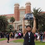 DJ Spang, a student from Tallahassee Community College, joined a walkout at Florida State University to protest various policies for higher education from the DeSantis Administration. Feb. 23, 2023.