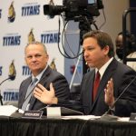 Gov. Ron DeSantis and Education Commissioner Richard Corcoran at a Board of Education meeting July 14, 2021. (Danielle Brown, Florida Phoenix)