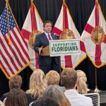 Florida Gov. Ron DeSantis speaking the USF Health Morsani Center for Advanced Healthcare in Tampa on June 25, 2025. (Photo by Mitch Perry/Florida Phoenix)