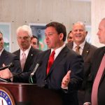 Gov. Ron DeSantis, House Speaker Chris Sprowls, and Senate President Wilton Simpson on last day of session. March 14, 2022. (Danielle J. Brown)