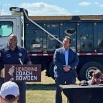 Sen. Corey Simon speaks during a news conference at which Gov. Ron DeSantis signed a law designating Tallahassee’s airport as Bobby Bowden Tallahassee International Airport on April 14, 2026. (Photo by Jay Waagmeester/Florida Phoenix)