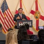Gov. Ron DeSantis announces his proposal to provide property tax relief in Tampa on May 27, 2026. (Photo by Mitch Perry/Florida Phoenix)