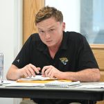 Marineland Mayor Douglas Dew at Thursday's meeting of the town commission. (© FlaglerLive)